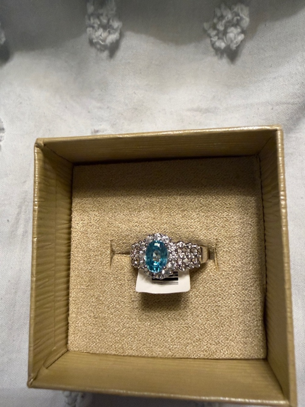 JTV Blue Topaz Halo Ring with Pavé Accents